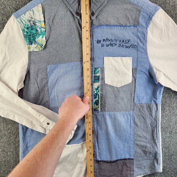 Desigual Regular XL Blue White Colorblock Floral Long Sleeve Button Up Shirt Reg - Picture 10 of 16